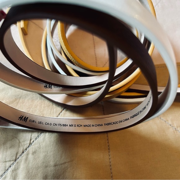 H&M Belt Trio - Woman’s LARGE (chocolate, white, Mustard Yellow) BNWOT - Picture 2 of 2